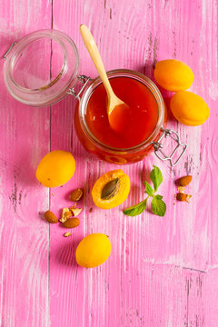 apricot jam fruit fresh wooden background

