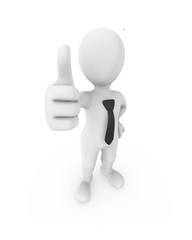 3d white businessman shows thumb up.