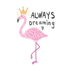 Cute flamingo. Scandinavian style. For children's t-shirt, print. For printing on a postcard. For your design.