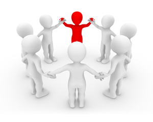 3d rendered white people and red leader