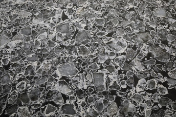 Floating sheets of ice on a river in Germany