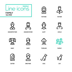 Family - modern line design icons set