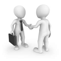 3d businessman and client shaking hands.
