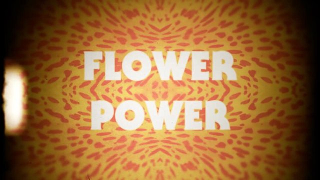 Fake 8mm amateur film: the text Flower Power over a colorful natural petal texture (very 1970s).
