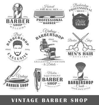 Set of vintage barbershop labels