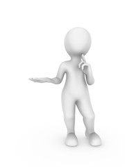 3d white man hold something yours in hand and thinks