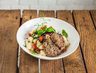 meat steak with dumpling, pasta