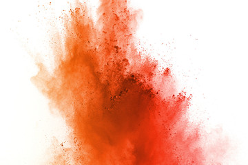 Explosion of colored powder, isolated on white background. Abstract of colored dust splatted. Color cloud.