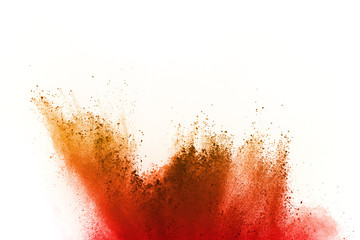 Explosion of colored powder, isolated on white background. Abstract of colored dust splatted. Color...