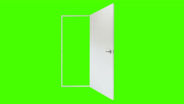 White door open and close on green background. No animation, green screen isolated