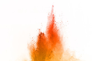 Explosion of colored powder, isolated on white background. Abstract of colored dust splatted. Color cloud.