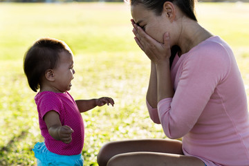 Mother stressed out while baby is crying