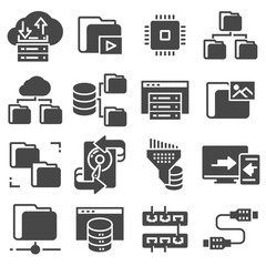 Set of Data Management Related Gray Icons
