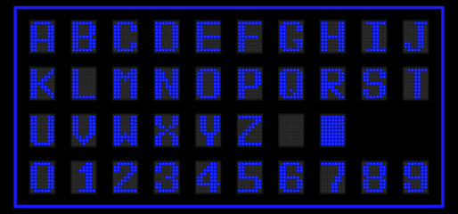 Blue color of LED digital font on black background (Vector)