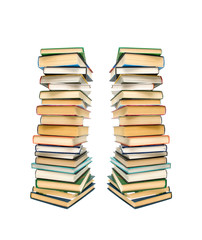 large stack of different books isolated on white background