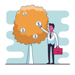 Businessman grabbing coin from money tree vector illustration graphic design
