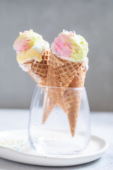 Colorful unicorn ice cream cones