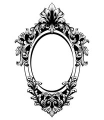 Baroque Mirror round frame. Vector French Luxury rich intricate ornaments. Victorian Royal Style decors
