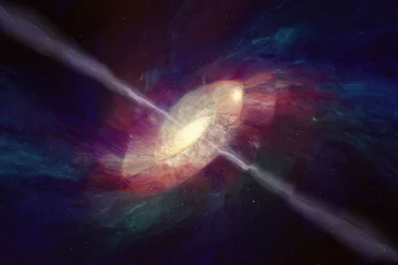 Foto op Aluminium Spacetime warping concept, black hole absorbs spiral galaxy in deep space © IgorZh