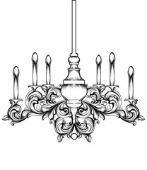 Baroque Classic chandelier. Luxury decor accessory design. Vector illustration sketch line arts