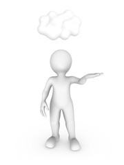 3d white man with cloud isolated on white background
