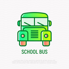 School bus thin line icon. Modern vector illustration of public transport.