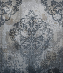 Baroque classic damask pattern ornament Vector. Royal fabric background. Luxury decors gray colors
