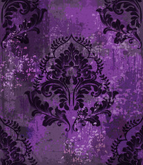 Baroque classic damask pattern ornament Vector. Royal fabric background. Luxury decors ultra violet colors