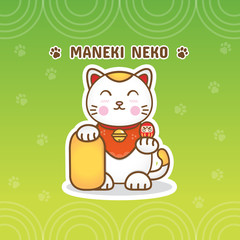 Vector gradient flat Illustration, White Maneki Neko and background