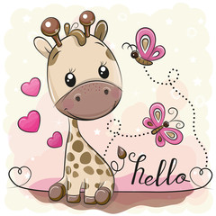 Cute Cartoon Giraffe and butterflies