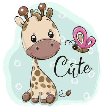 Cute Cartoon Giraffe and butterflies