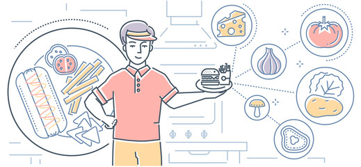 Fast food - colorful line design style illustration