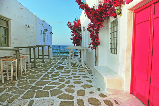 Beautiful street in Naoussa town, Paros island