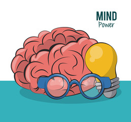 Human brain with glasses and bulb light vector illustration graphic design