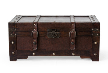 Chest brown leather and wood