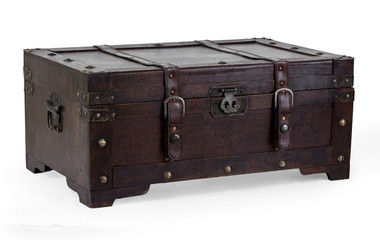 Chest brown leather and wood