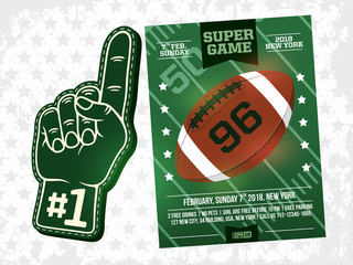 modern professional sports design poster and foam finger for american football tournament