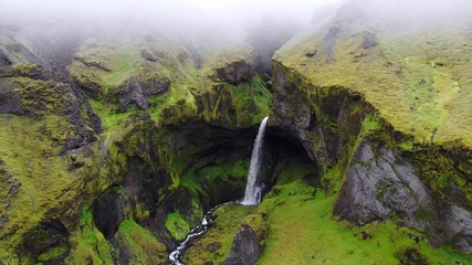 Drone shot of an amazing waterfall on a cloudy day - Powered by Adobe