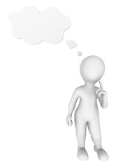 3d man thinking with thought cloud above his head.