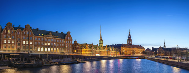 Copenhagen night city skyline panorama at Copenhagen Harbour, Copenhagen Denmark