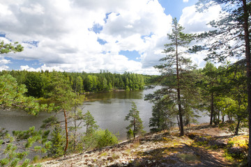 Summer landscape of Kymijoki river waters in Finland.