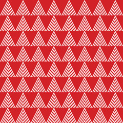 Red seamless vector pattern with white outlined triangles