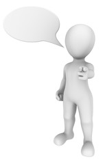 3d man pointing a finger at you with chat bubble. 3d illustratio