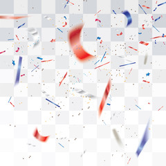 Blurred white,red and blue confetti isolated on transparent background.Vector illustration.