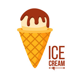 Ice Cream Icon Vector. Tasty Cone With Chocolate. Dessert. Isolated Flat Cartoon Illustration