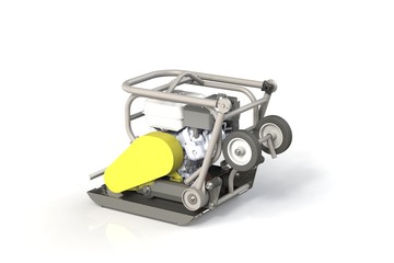 Obraz premium 3D modeling of a construction vibration plate with a two-stroke internal combustion engine.