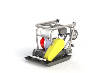 Fototapeta premium 3D modeling of a construction vibration plate with a two-stroke internal combustion engine.