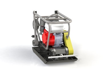 3D modeling of a construction vibration plate with a two-stroke internal combustion engine.