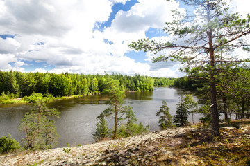 Fototapeta na wymiar Summer landscape of Kymijoki river waters in Finland.