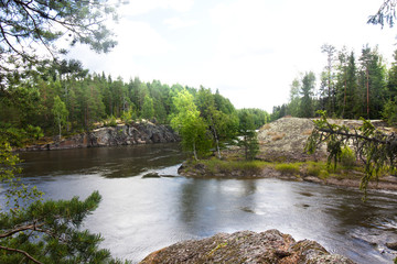 Summer landscape of Kymijoki river waters in Finland.